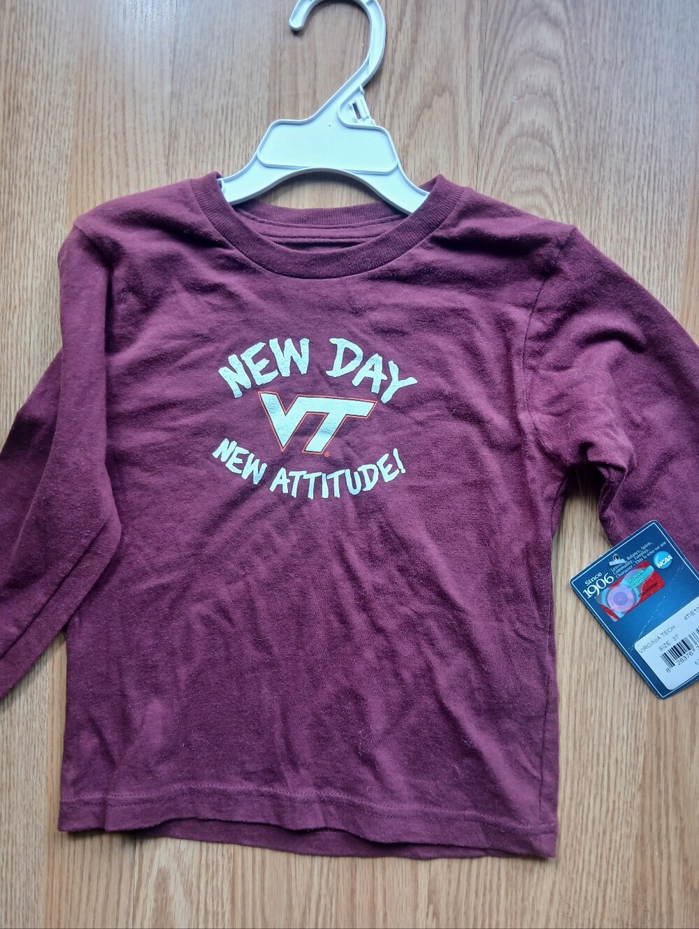 NCAA Kids Maroon 'New Day New Attitude' Virginia Tech Long-Sleeve Tee Sz 3T